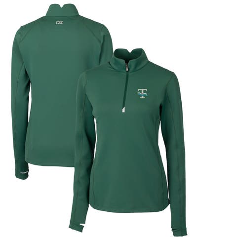 Women's Cutter & Buck Green Tulane Green Wave Traverse Stretch Quarter-Zip Pullover Top