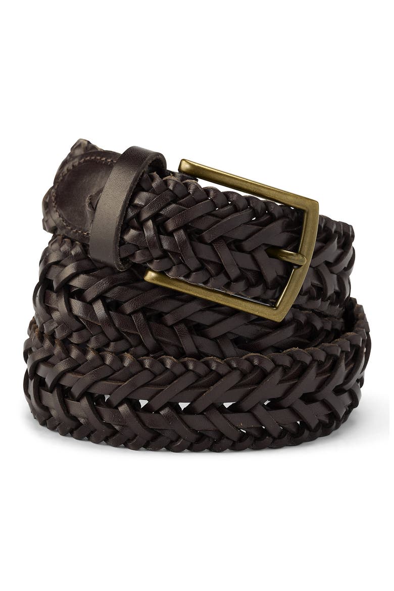 Leather Braid Belt, Main, color, Brown