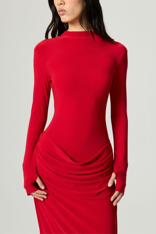 Nocturne High-neck Ruched Maxi Dress In Red