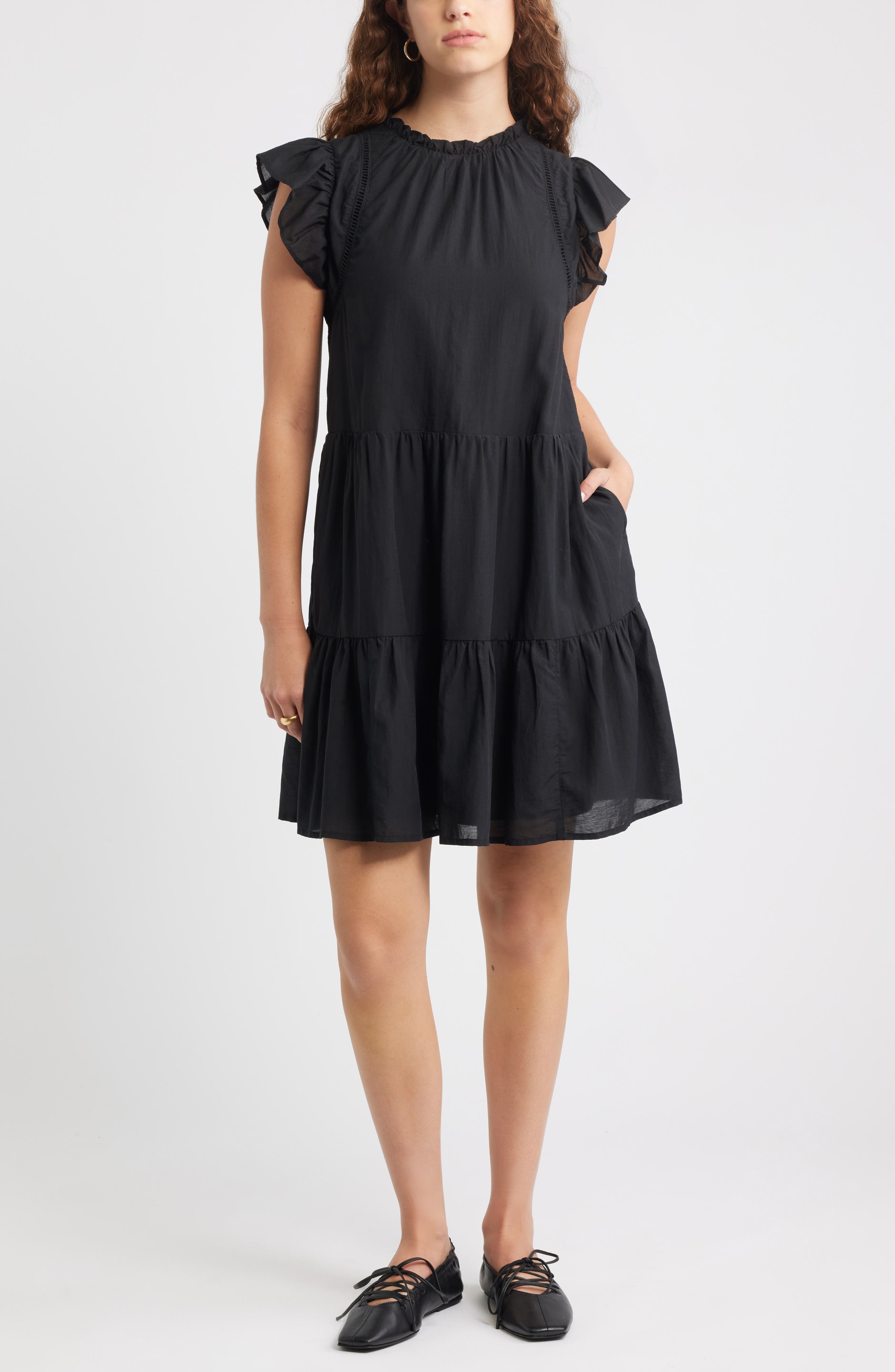 Treasure & Bond Tiered High Neck Shift Minidress