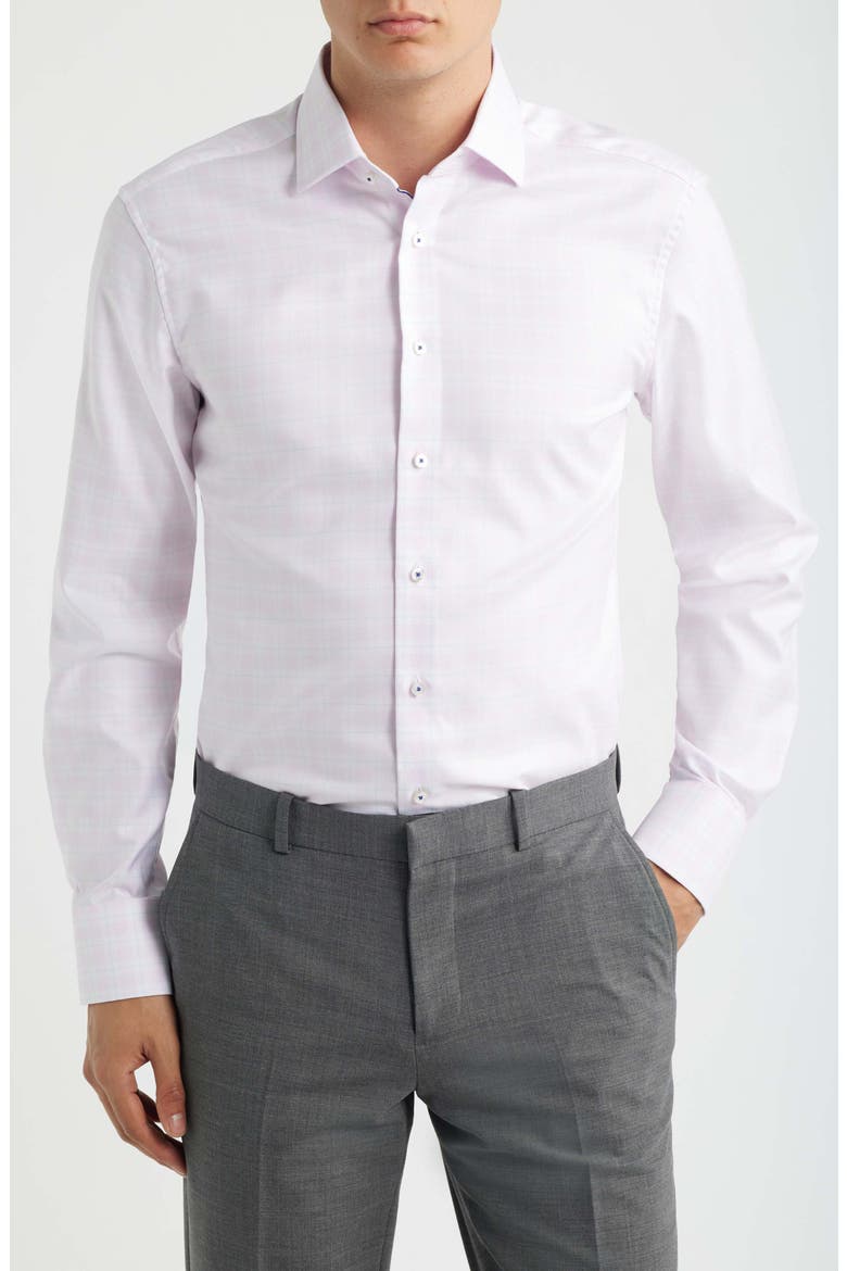 Slim Fit Check Non-Iron Cotton Twill Dress Shirt, Main, color, PINK