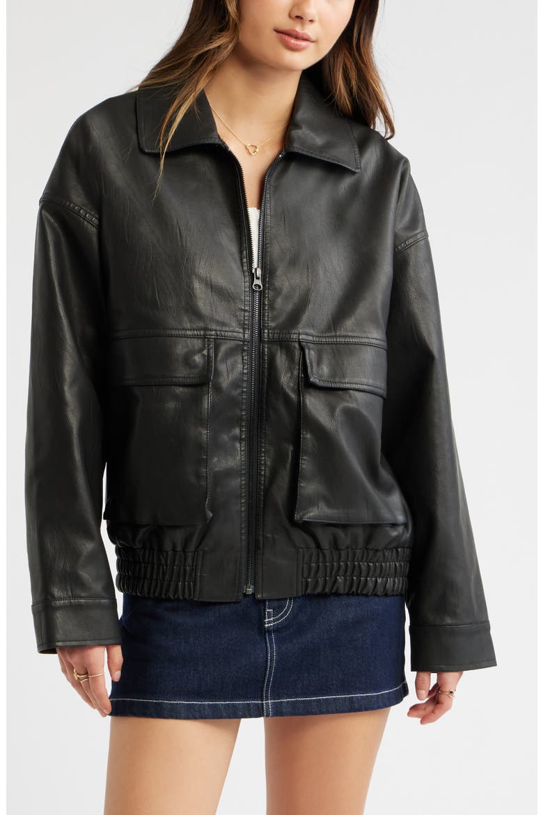 Relaxed Faux Leather Jacket, Alternate, color, BLACK