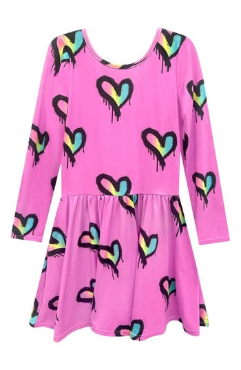 Pixielane Kids' Long Sleeve Be Happy Dress In Pink