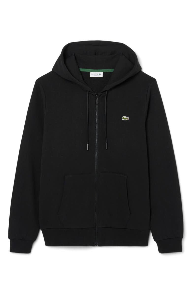Lacoste Lightweight Cotton Fleece Zip Hoodie, Alternate, color, Black