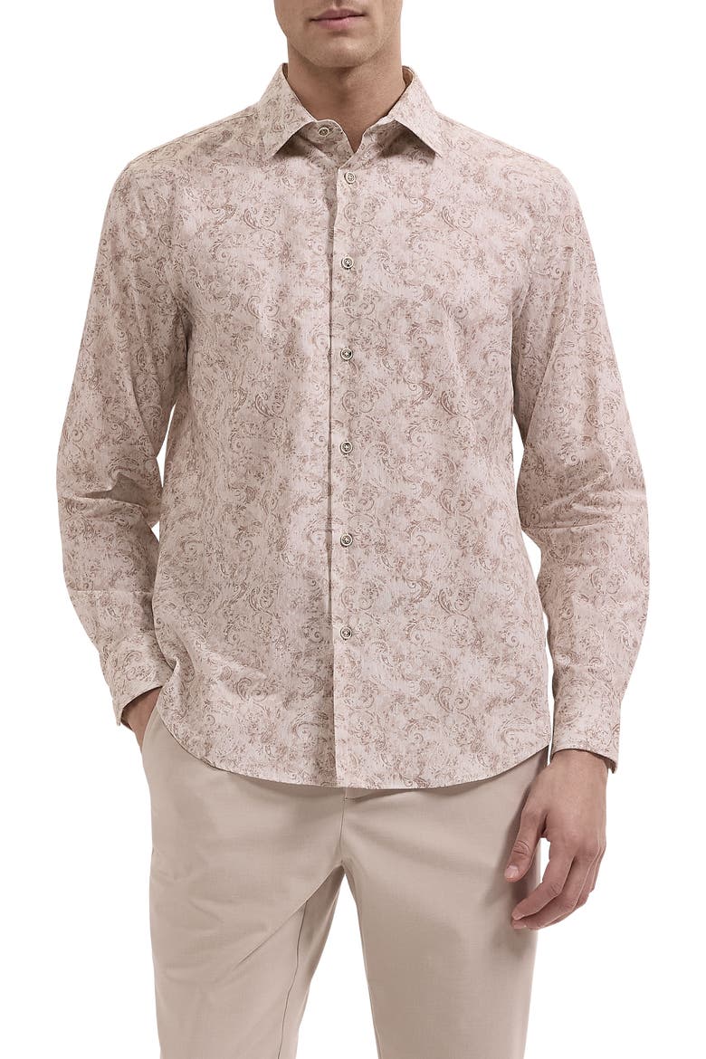 Julian Shaped Fit Paisley Button-Up Shirt, Main, color, COBBLESTONE
