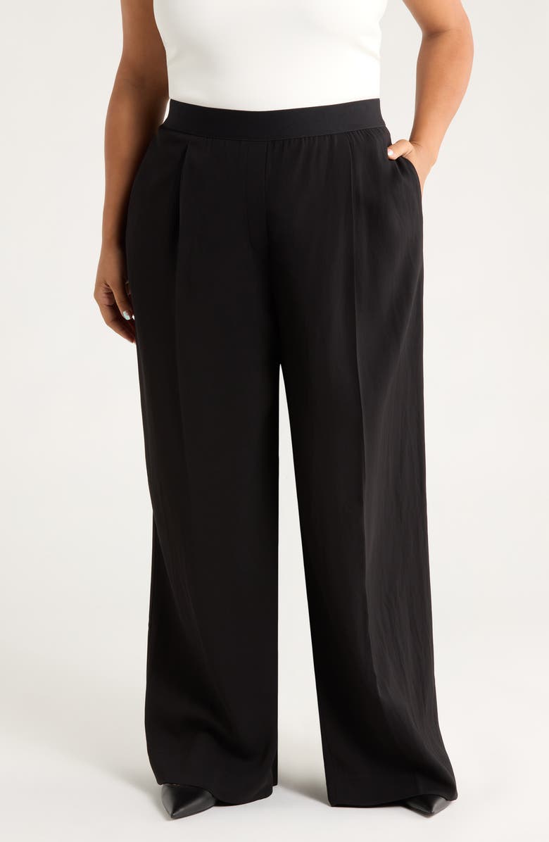 Nordstrom Pintuck Pull-On Straight Leg Pants, Main, color, Black