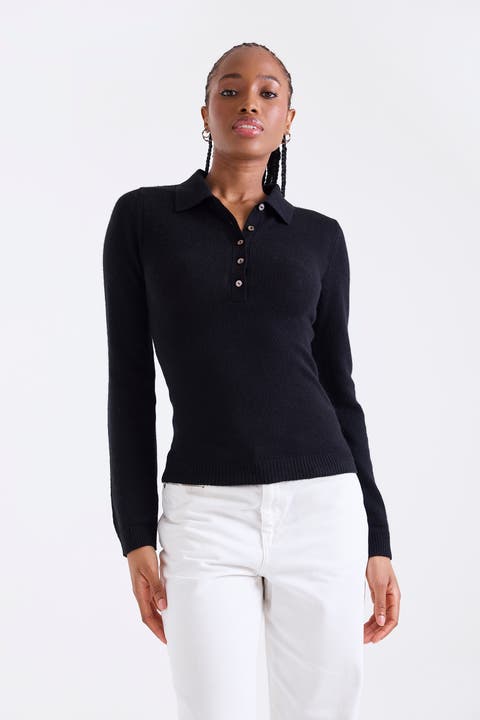Amaya Button 100% Cashmere Polo Top