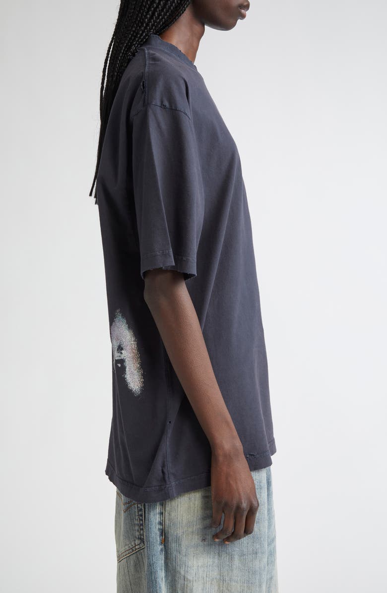 Balenciaga Medium Fit Nail Polish Distressed Logo Graphic T-Shirt, Alternate, color, 1041 Faded Washed Black