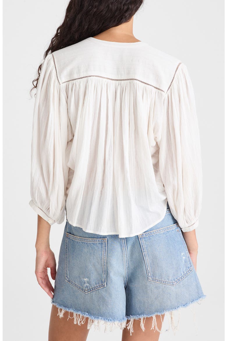 Shirred Cotton Button-Up Blouse, Alternate, color, WHITE