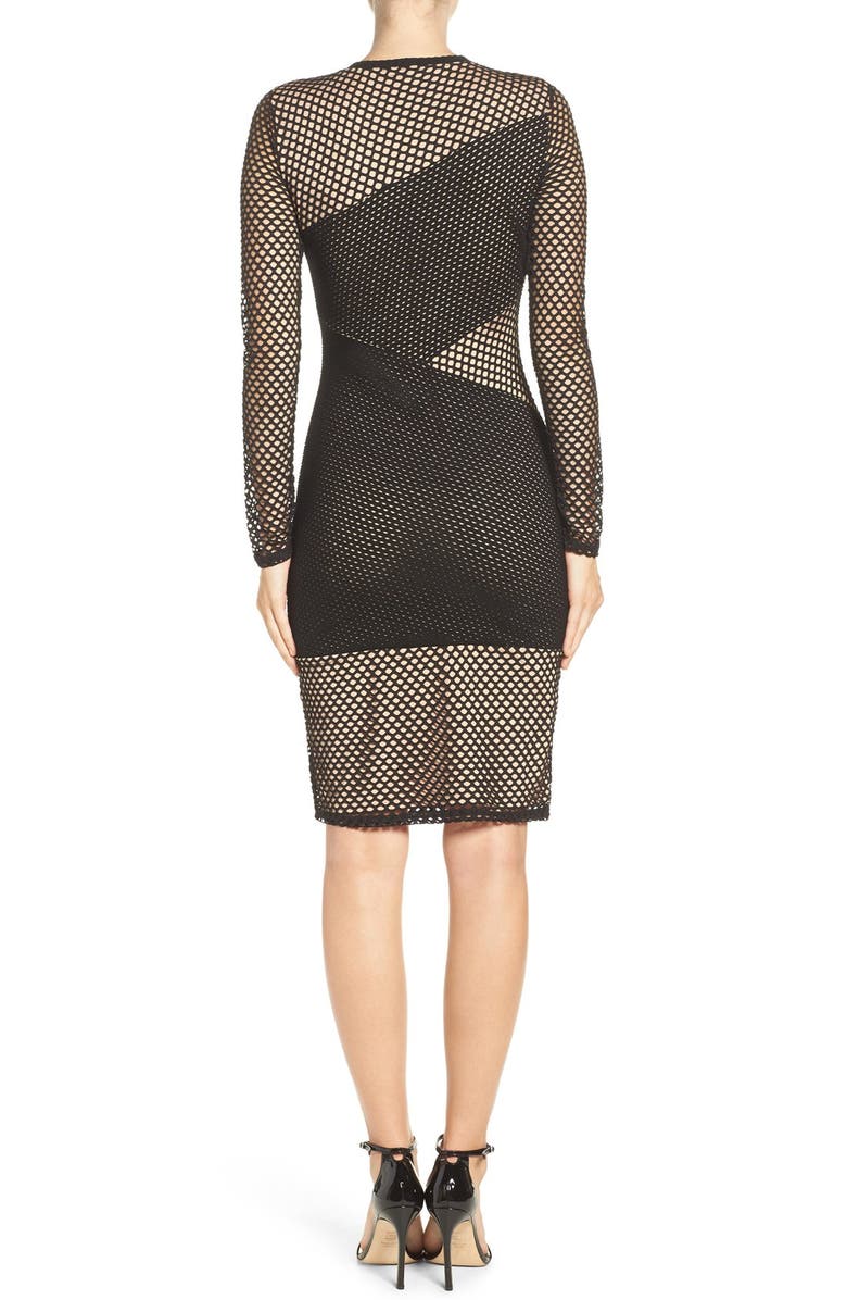 BCBGMAXAZRIA Jorden Asymmetrical Mesh Body-Con Dress, Alternate, color, 