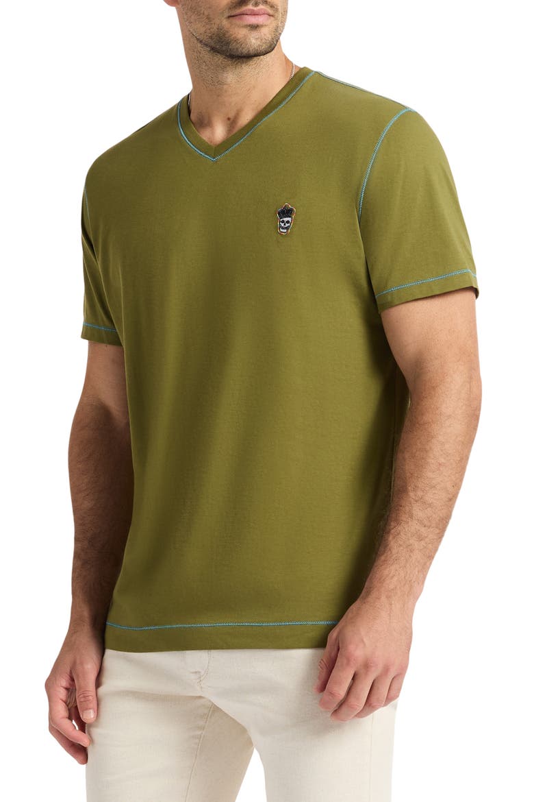 Damien V-Neck Knit T-Shirt, Main, color, OLIVE