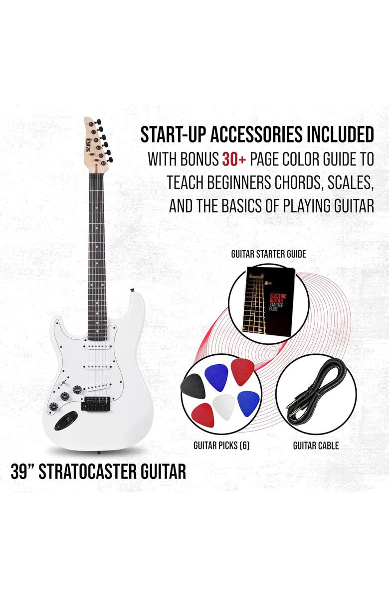 Lyxpro CS 39 Left Hand Electric Guitar Kit for Beginner with Amp Cable, 6 Picks & Guide, Alternate, color, White