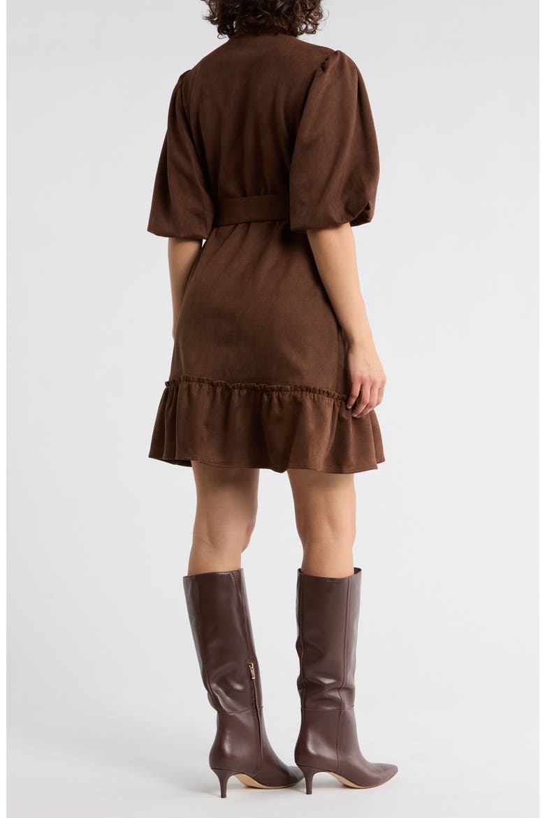 Faux Suede Puff Sleeve Shirtdress, Alternate, color, ROOT BROWN