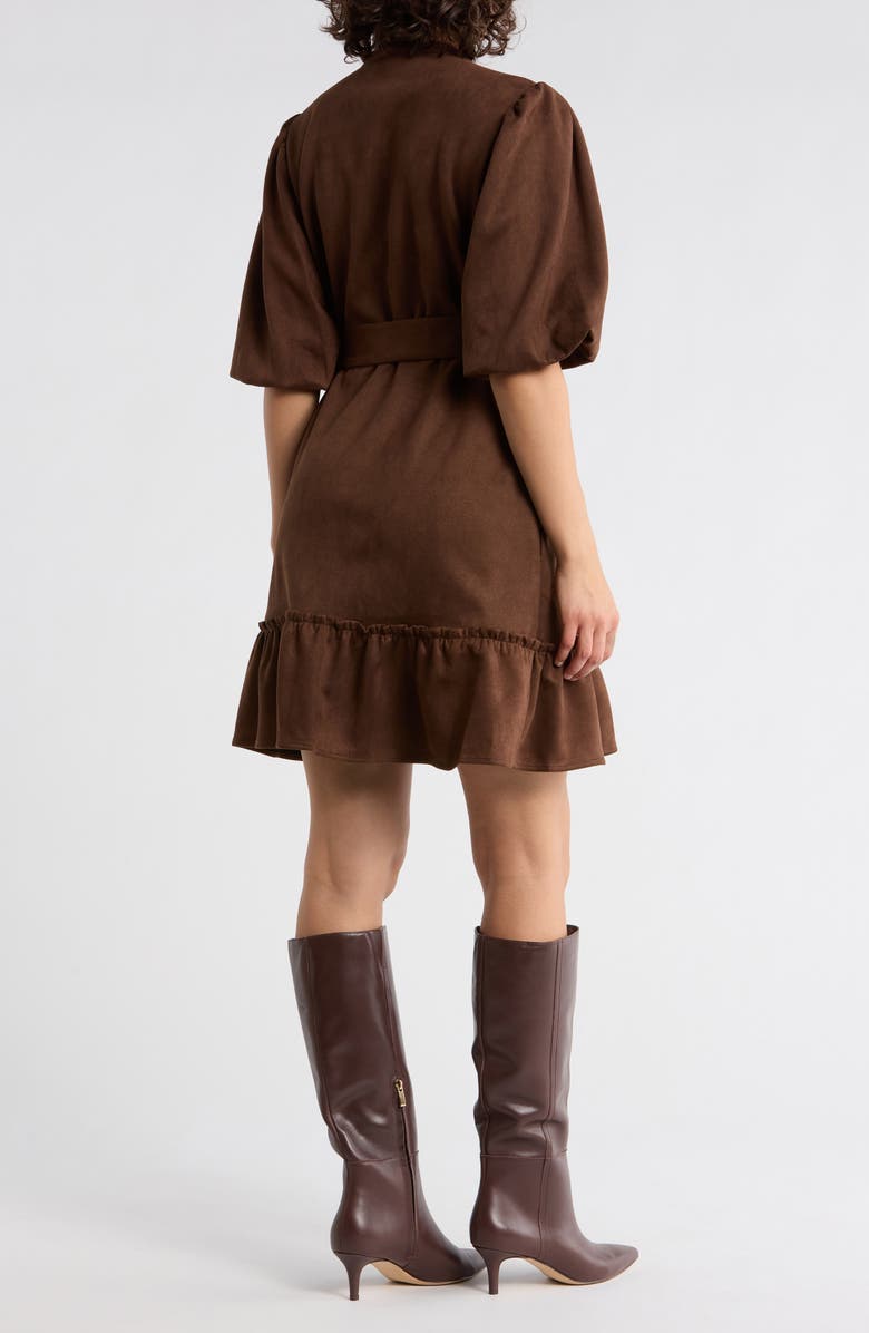 SANDRA DARREN Faux Suede Puff Sleeve Shirtdress, Alternate, color, Root Brown