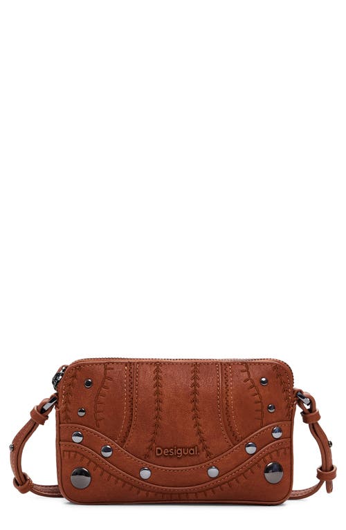 Desigual Medium Embroidered Faux Leather Convertible Wallet In Camel