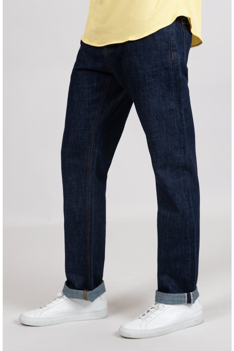 Slim Straight Selvedge Stud Jeans, Alternate, color, Dark Blue Rinse Wash