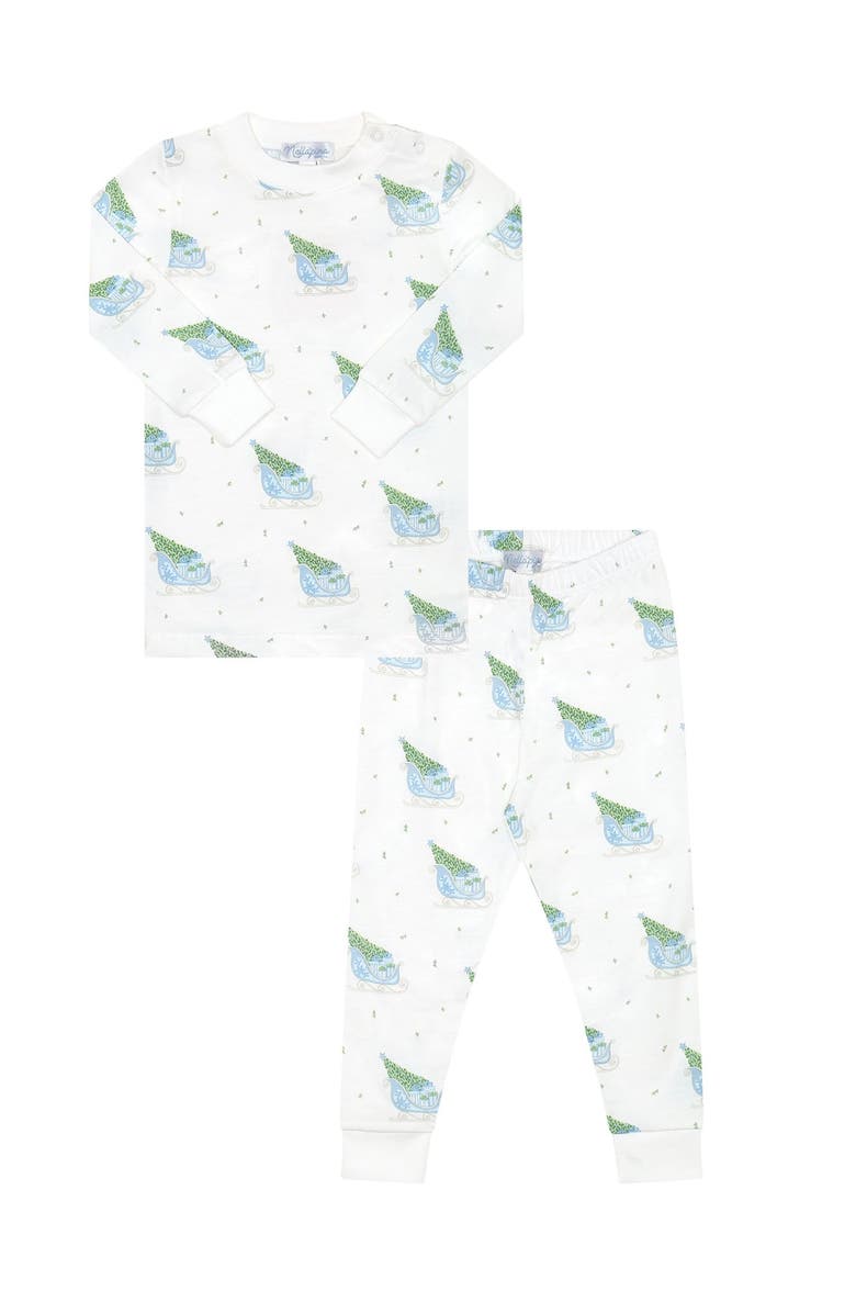 Nellapima Pima Cotton Christmas Merry Sleighs Pajama - Baby, Main, color, Blue