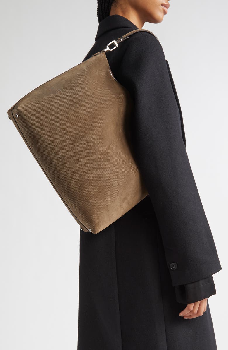 TOTEME Medium Bevel Corded Suede Hobo Bag, Alternate, color, Dark Taupe