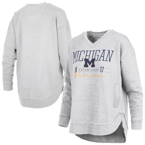 Women's Pressbox Heather Gray Michigan Wolverines Marcus East Hall Poncho V-Neck Sweatshirt