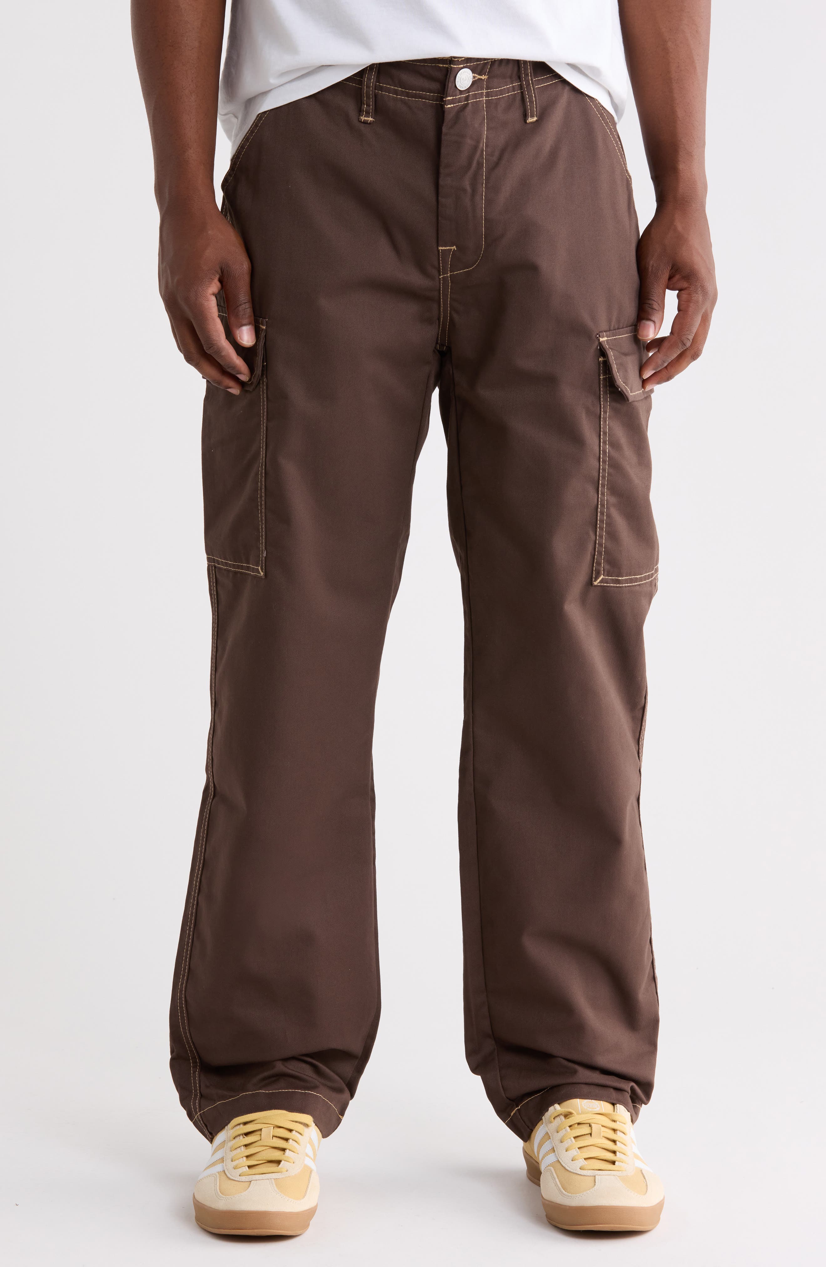 Straight Leg Contrast Stitch Cargo Pants