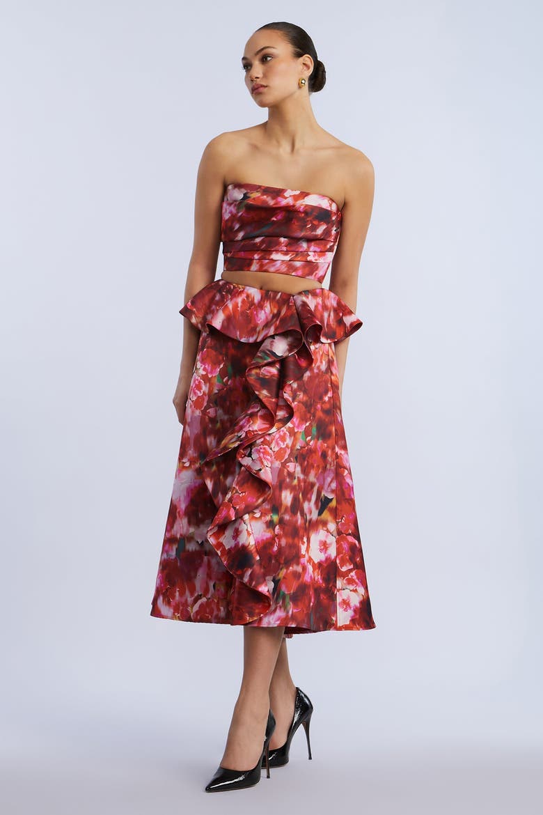 Printed Cascade Midi Skirt, Alternate, color, Washed Rose Chili Pepper Print