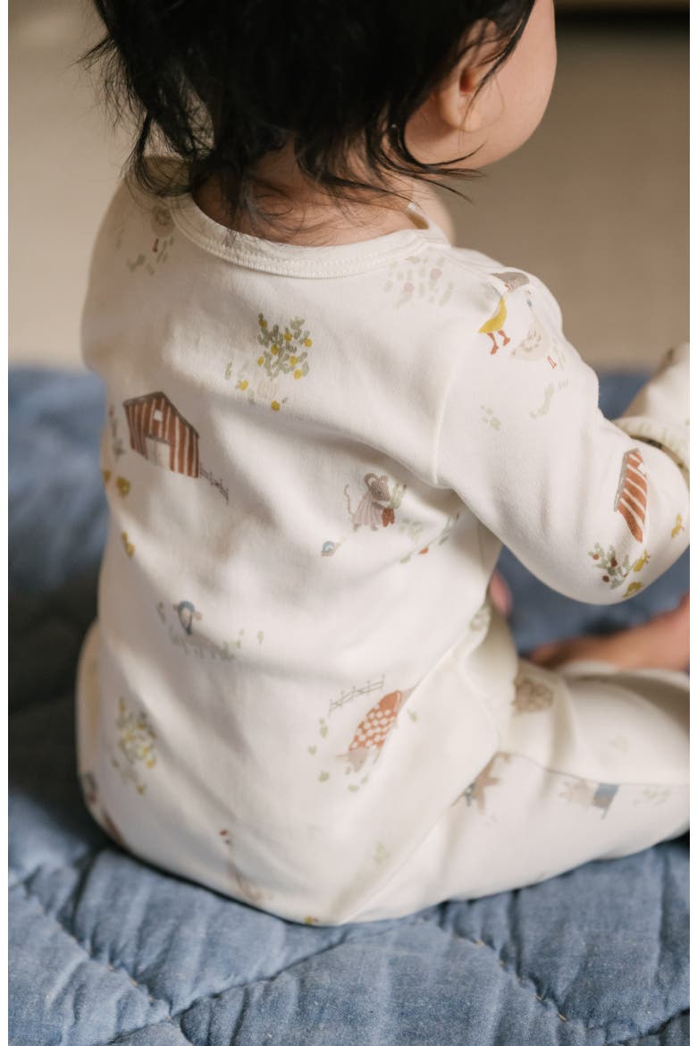 Print Long Sleeve Organic Cotton Placket Romper, Alternate, color, BEIGE