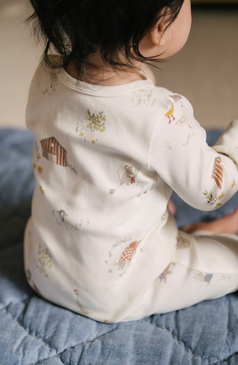 Pehr Print Long Sleeve Organic Cotton Placket Romper, Alternate, color, Beige