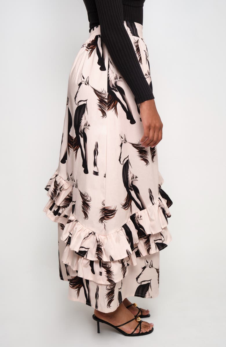 The Lulo Project Gaucho Horse Print Stretch Cotton Maxi Skirt, Alternate, color, Beige Horses