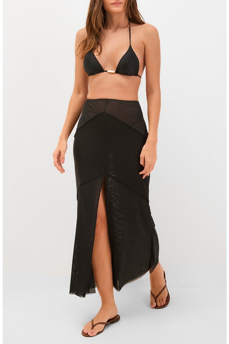 Taly Semisheer Mesh Cover-Up Maxi Skirt, Main, color, BLACK