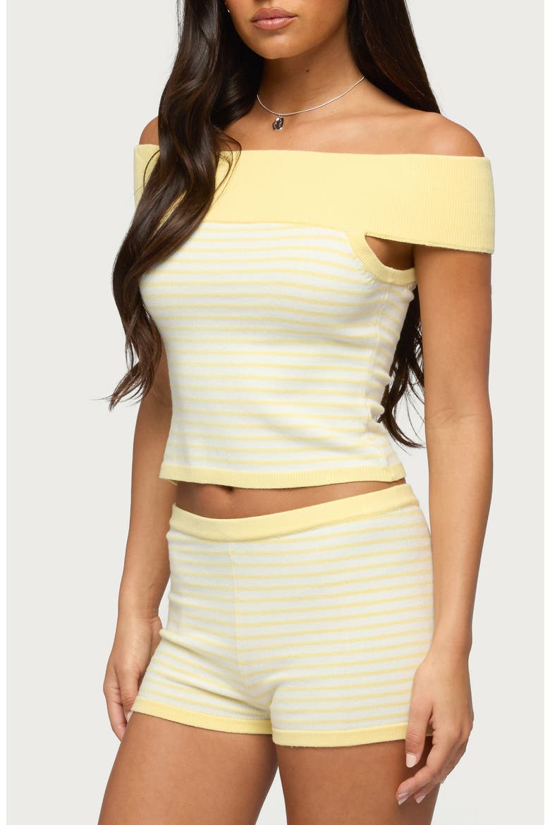Camil Off the Shoulder Stripe Knit Top, Alternate, color, YELLOW-AND-WHITE