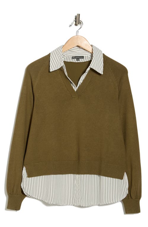Adrianna Papell V-neck Twofer Sweater In Green