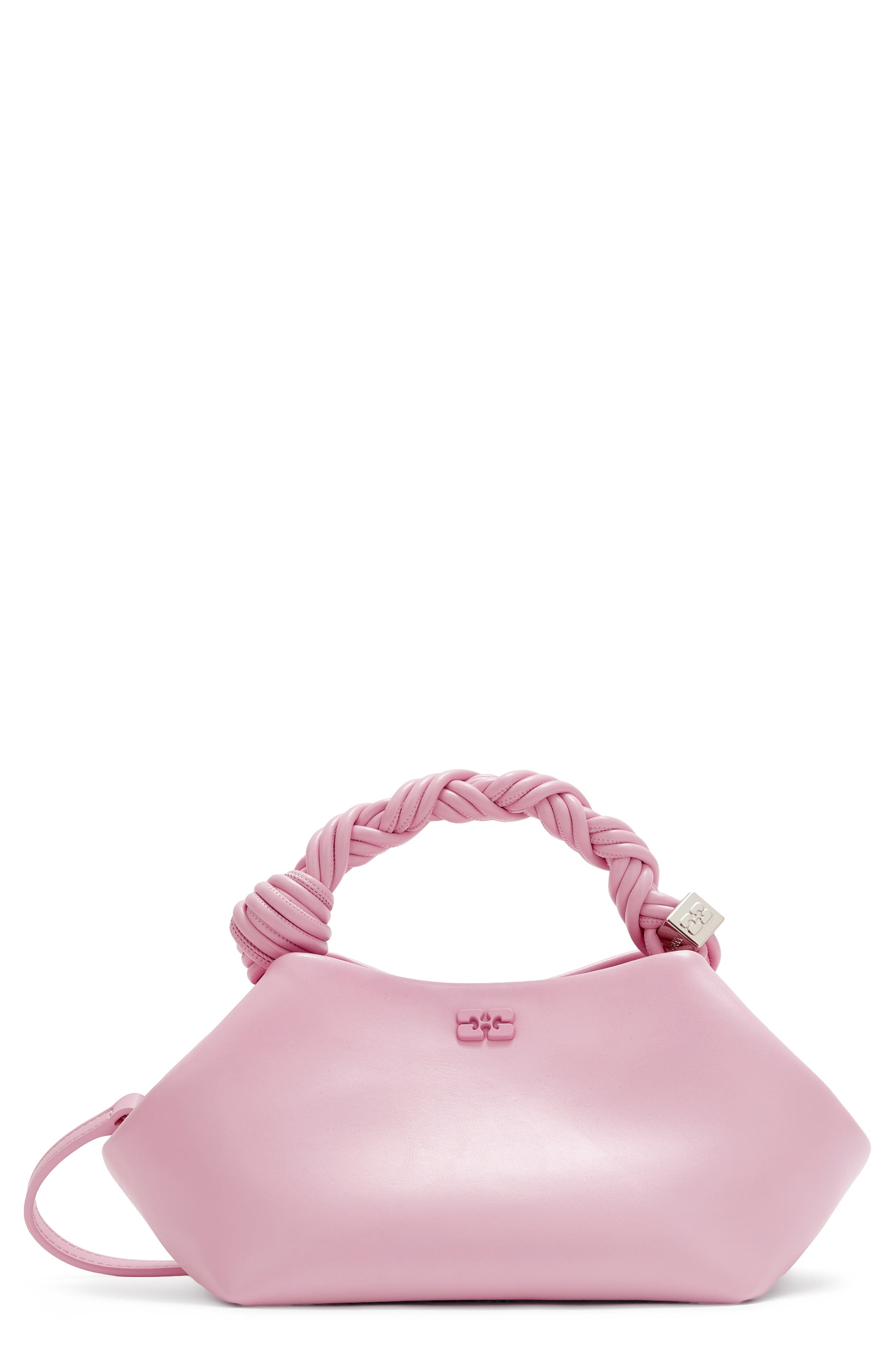 Ganni Small Bou Recycled Leather Top Handle Bag, Main, color, Pink Nectar