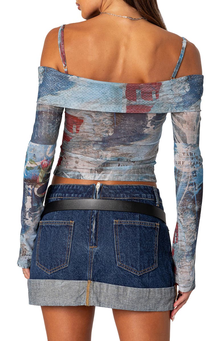 EDIKTED Love Letter Off the Shoulder Mesh Crop Top, Alternate, color, 
