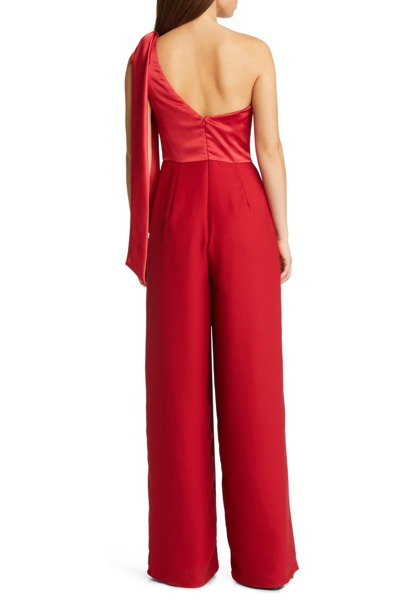 One-Shoulder Wide Leg Satin Jumpsuit, Alternate, color, LIPSTICK RED