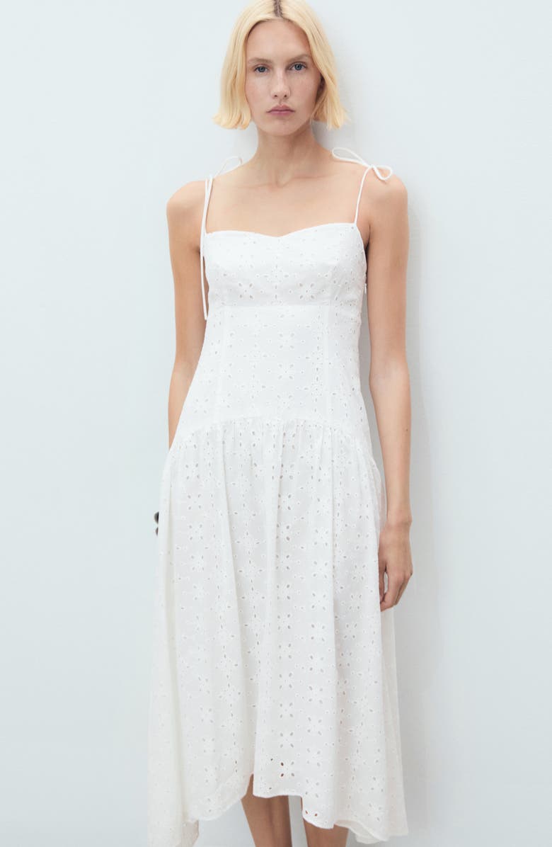 MANGO Cotton Eyelet Midi Dress, Alternate, color, White