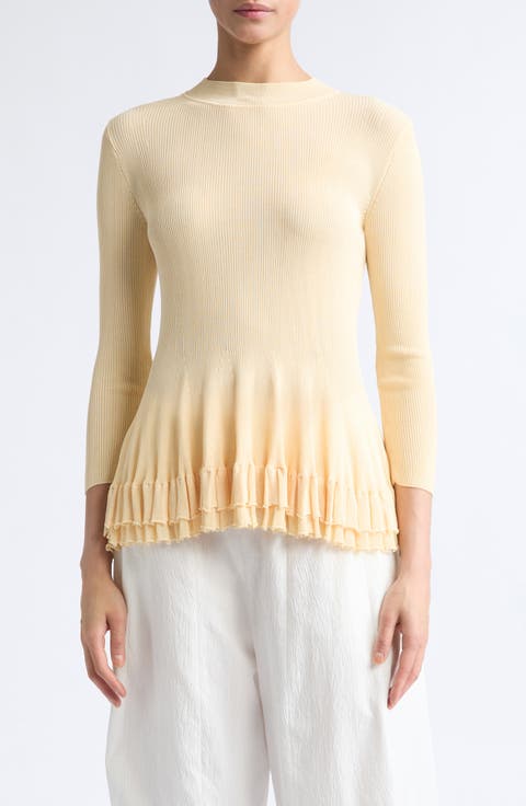 Garrett Peplum Ruffle Hem Mock Neck Top