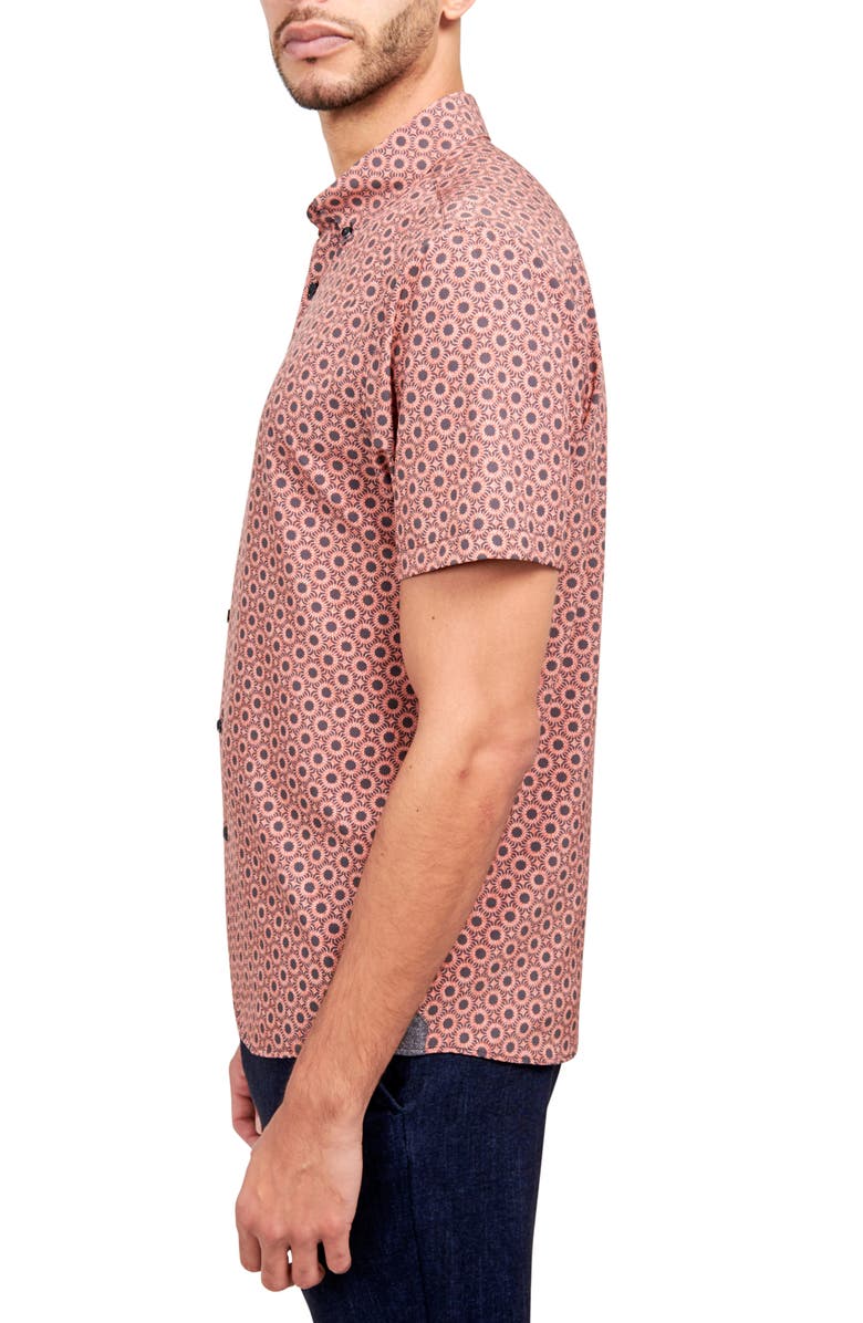 Brooklyn Brigade Slim Fit Medallion Print Recycled 4-Way Stretch Performance Short Sleeve Shirt, Alternate, color, Red