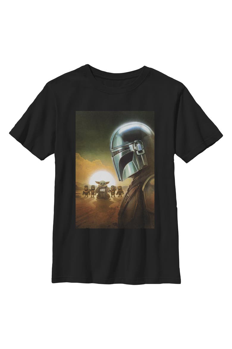 Boy's Star Wars The Mandalorian and Grogu Din Djarin and The Child Crew  Graphic T-Shirt, Main, color, Black