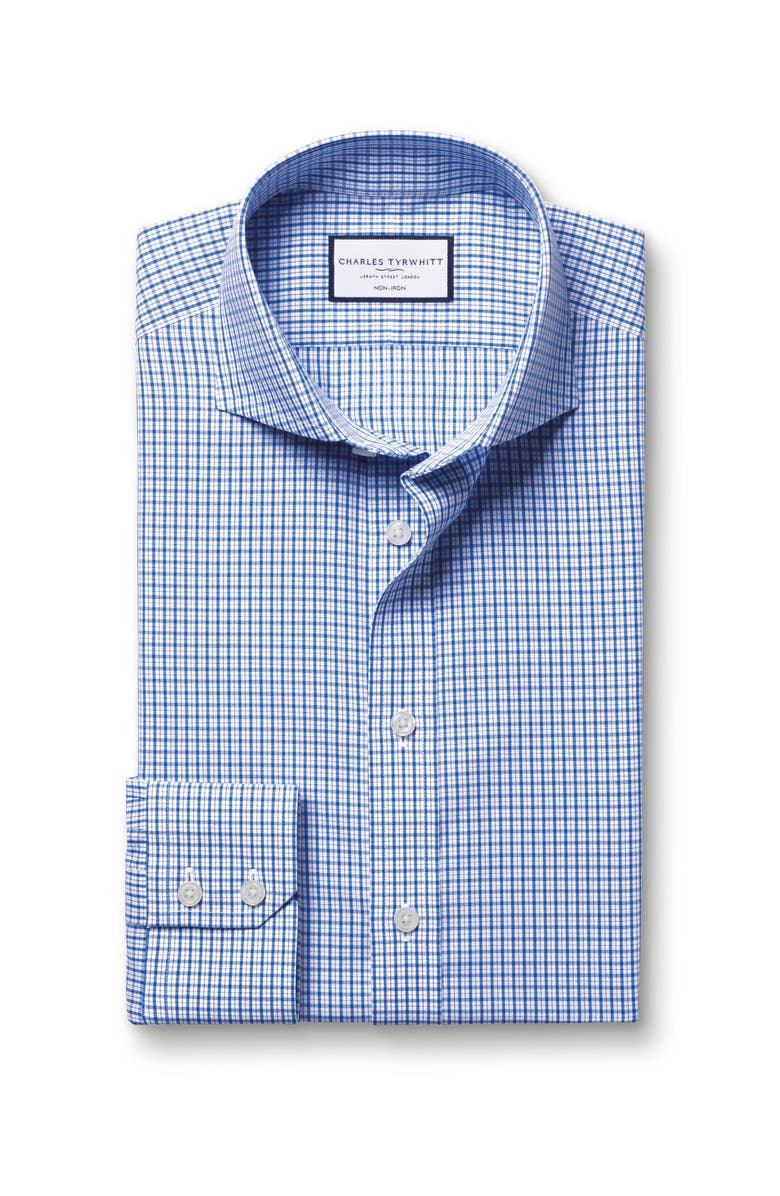 Charles Tyrwhitt Grid Check Non-Iron Stretch Twill Slim Fit Shirt Single Cuff, Alternate, color, Cobalt Blue