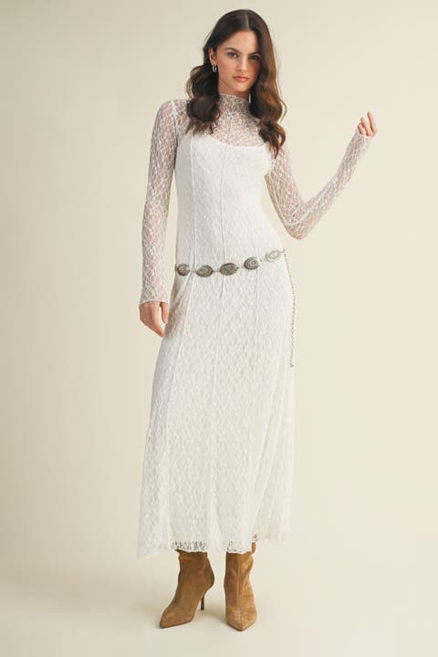Lace Mock Neck Long Sleeve Maxi Dress