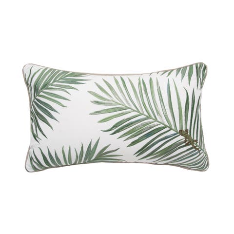 Palm and Lizard Indoor/Outdoor Lumbar White Accent Pillow