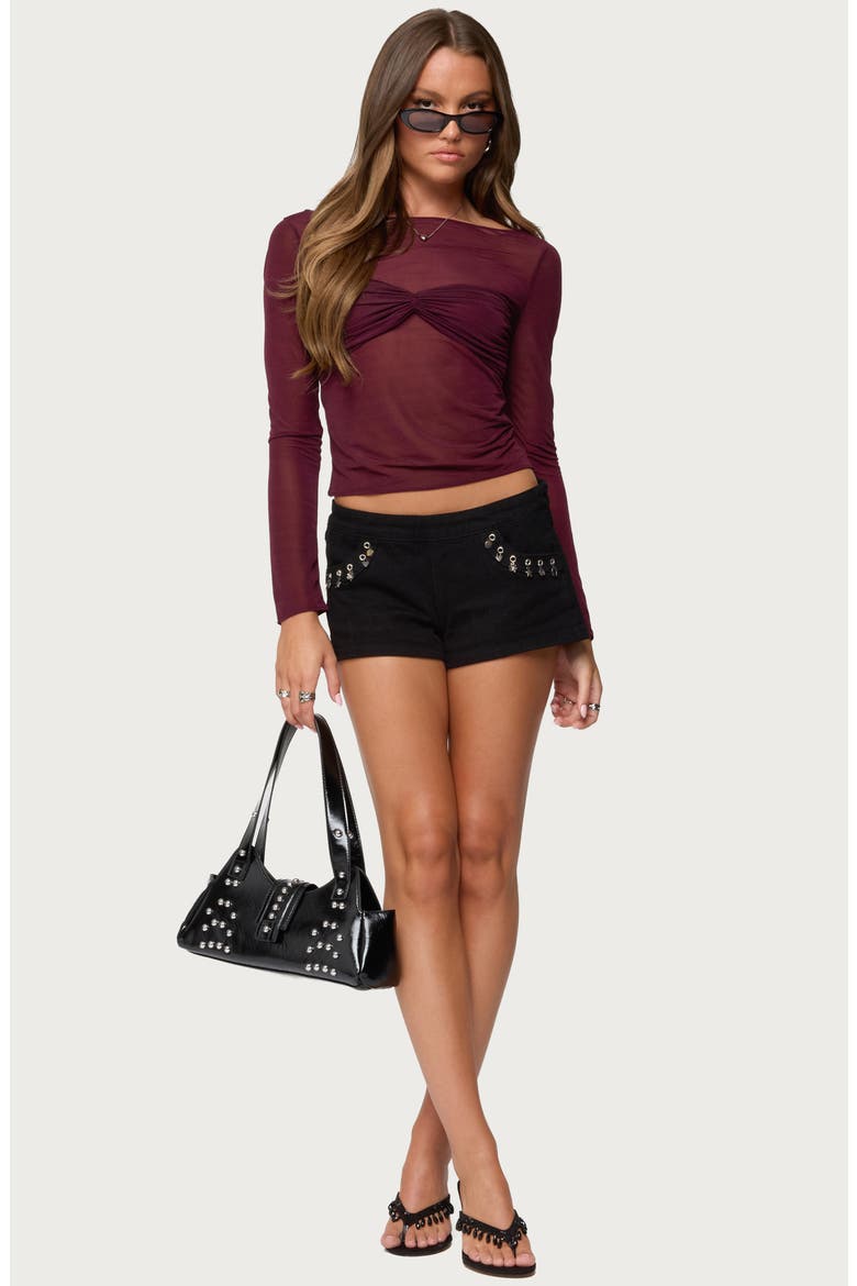 Oona Gathered Overlay Sheer Top, Alternate, color, BURGUNDY