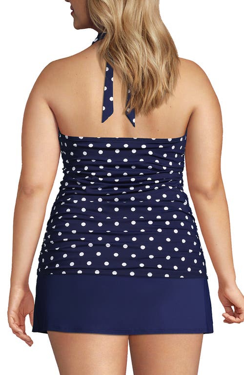 Lands' End Chlorine Resistant Square Neck Halter Tankini Swimsuit Top In Deep Sea Polka Dot