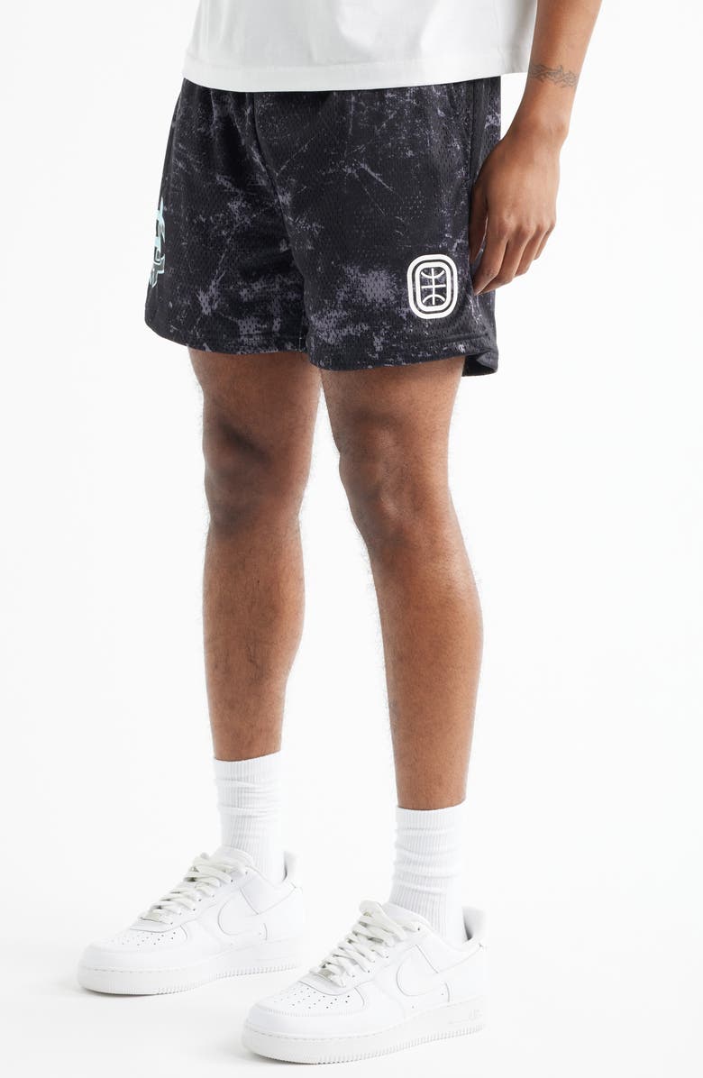 OVERTIME Cold Hearts Iced Mesh Shorts, Alternate, color, Black