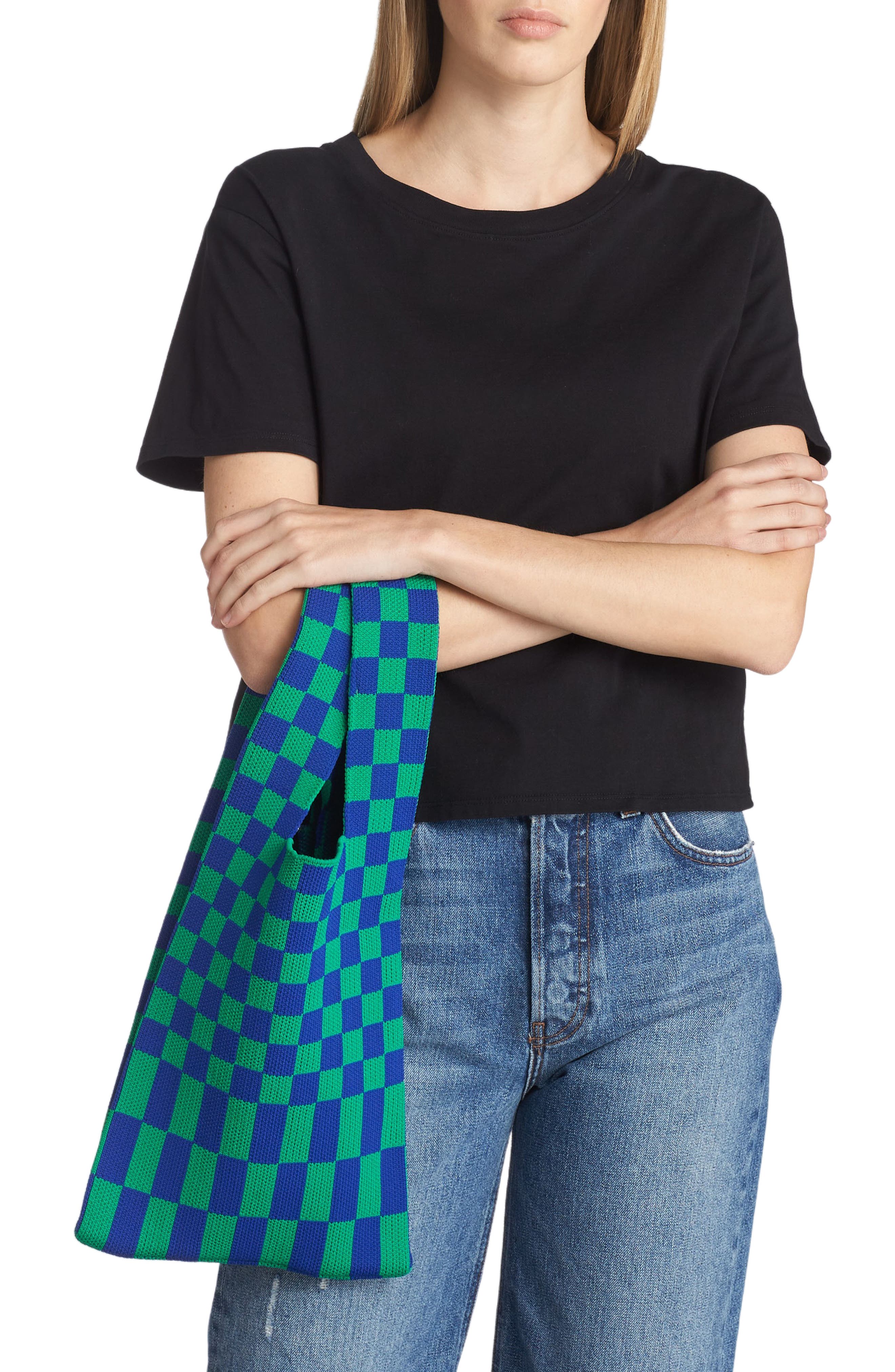 Rainbow Unicorn Birthday Surprise Checkered Shopping Tote, Alternate, color, 