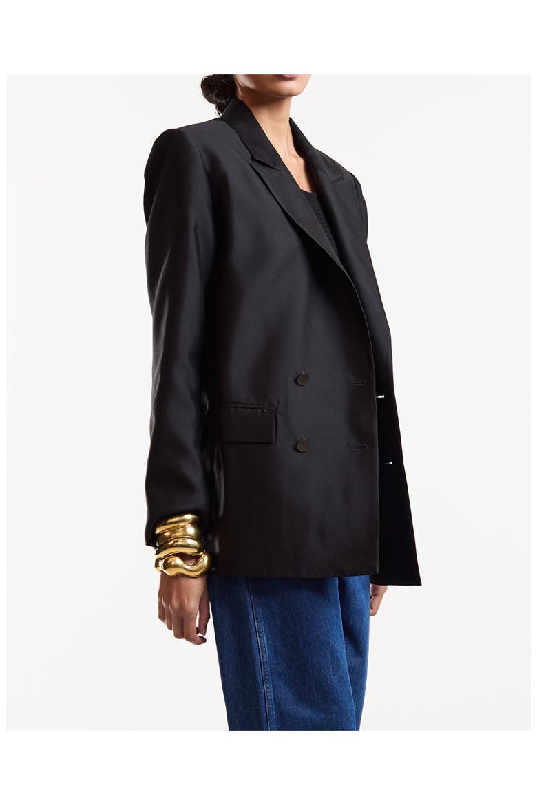 Silk Wool Double Breasted Blazer, Alternate, color, Black