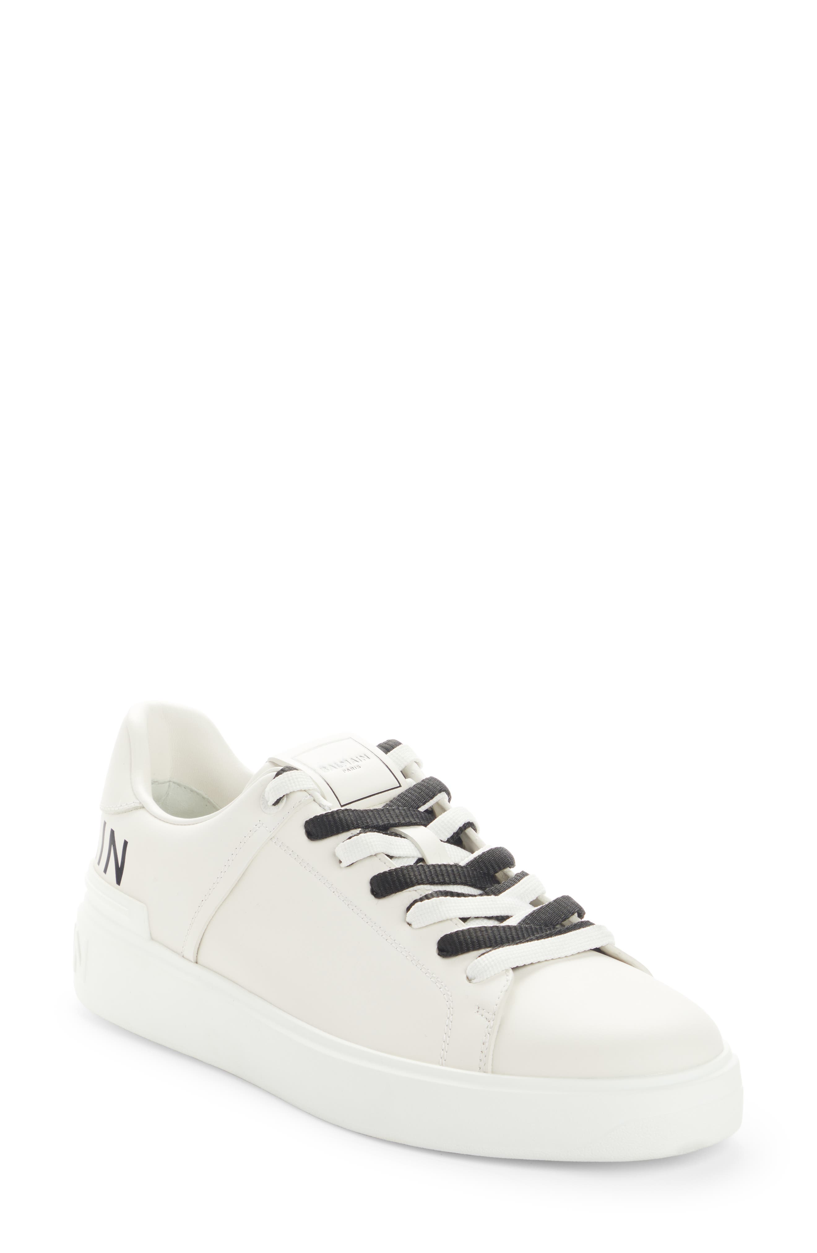 Balmain B Court Logo Print Calfskin Low Top Sneaker, Main, color, 