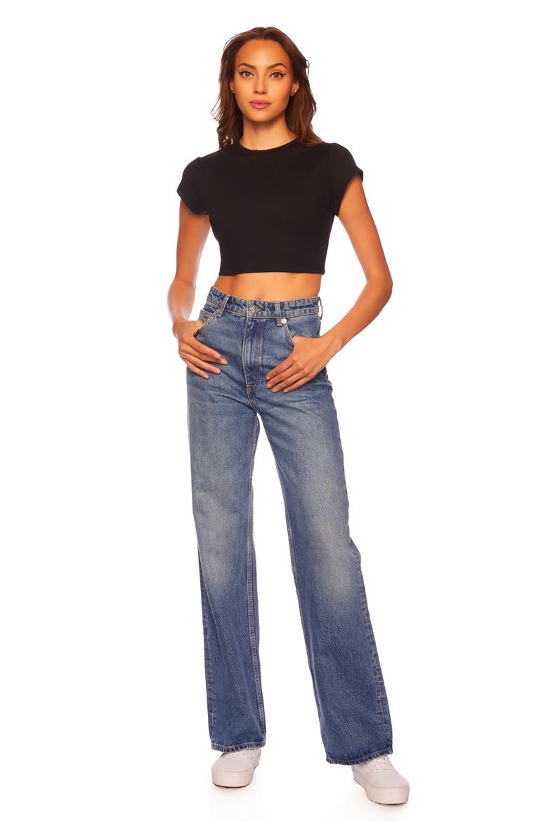 Crewneck Rib Crop T-Shirt, Alternate, color, BLACK