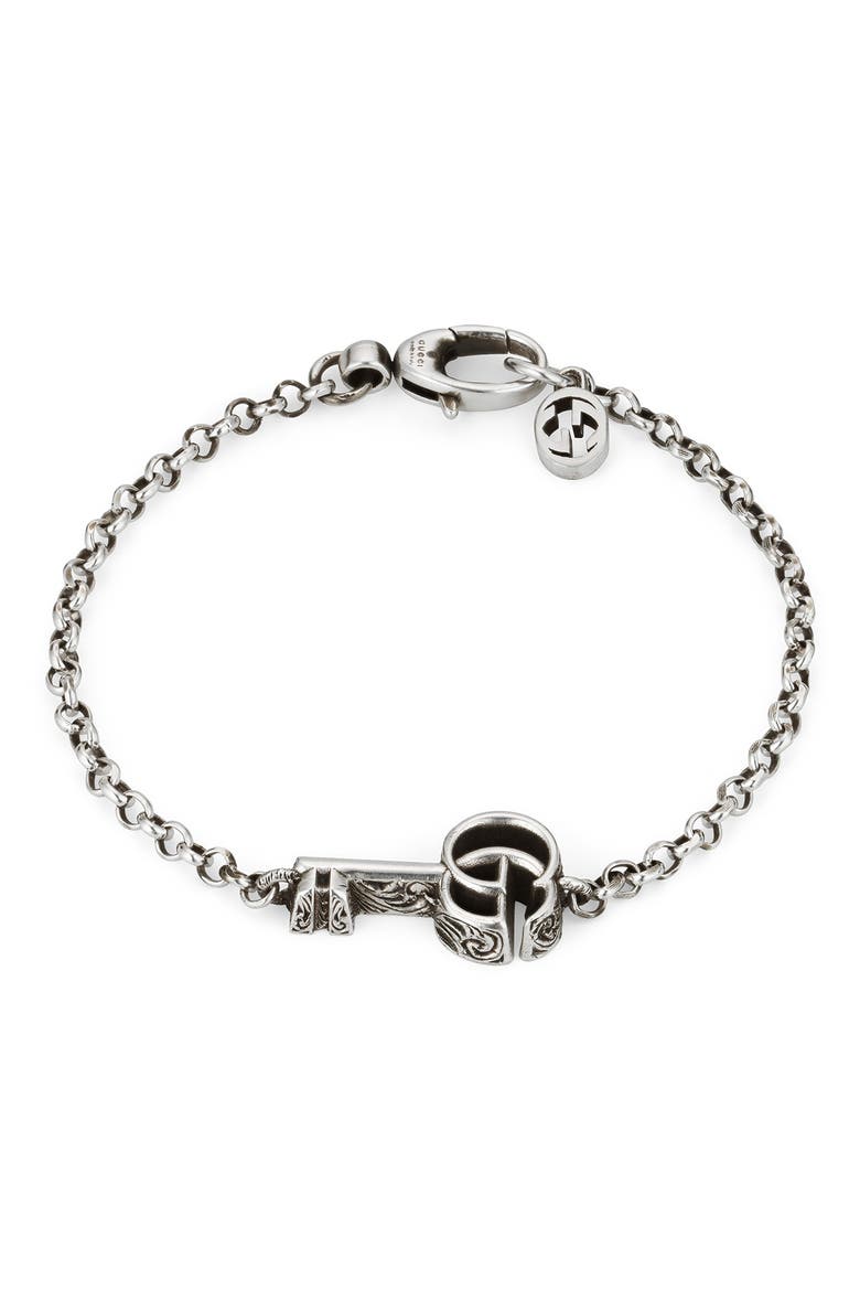 GG Silver Key Bracelet, Main, color, SILVER