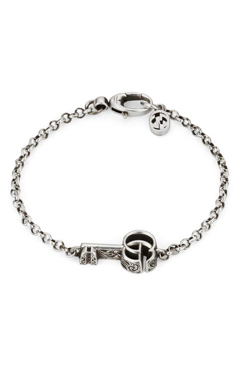 ブレスレット GUCCI Sterling Silver Double G Ladies Bracelet, Size 18 Gucci Ladies 925-Sterling Silver Double G Key Bracelet, Size